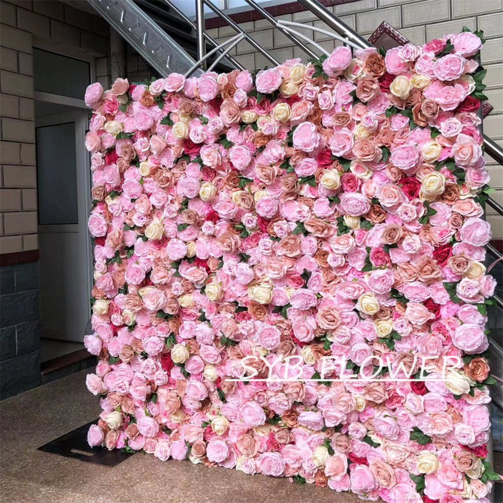 #041 Customized 3D/5D Cloth Back Roll up Articifial Flower Wall Backdrop For Wedding Event Party Decoration