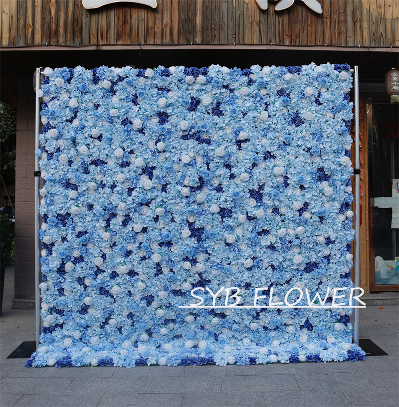 #BD054 Customized 3D/5D Cloth Back Roll up Articifial Flower Wall Backdrop For Wedding Event Party Decoration