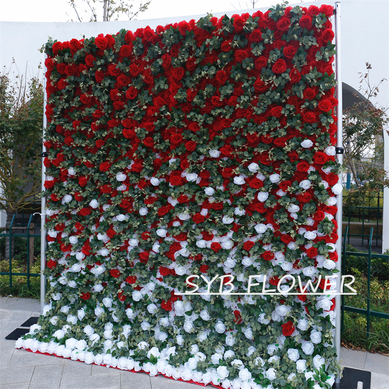 #BD055 Customized 3D/5D Cloth Back Roll up Articifial Flower Wall Backdrop For Wedding Event Party Decoration