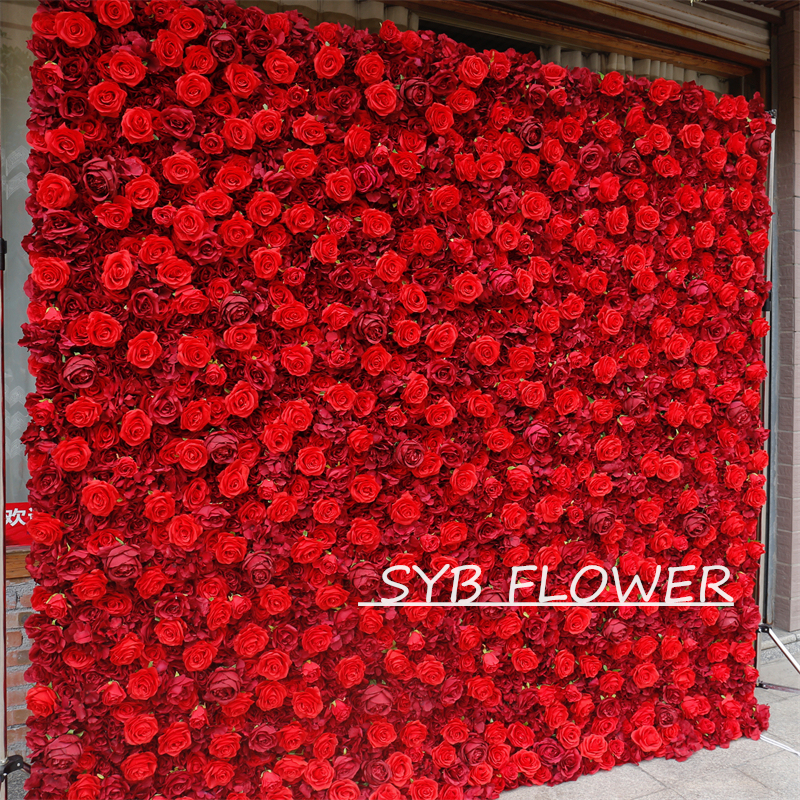 #BD050 Customized 3D/5D Cloth Back Roll up Articifial Flower Wall Backdrop For Wedding Event Party Decoration