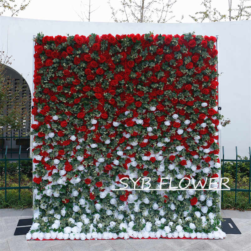 #BD055 Customized 3D/5D Cloth Back Roll up Articifial Flower Wall Backdrop For Wedding Event Party Decoration