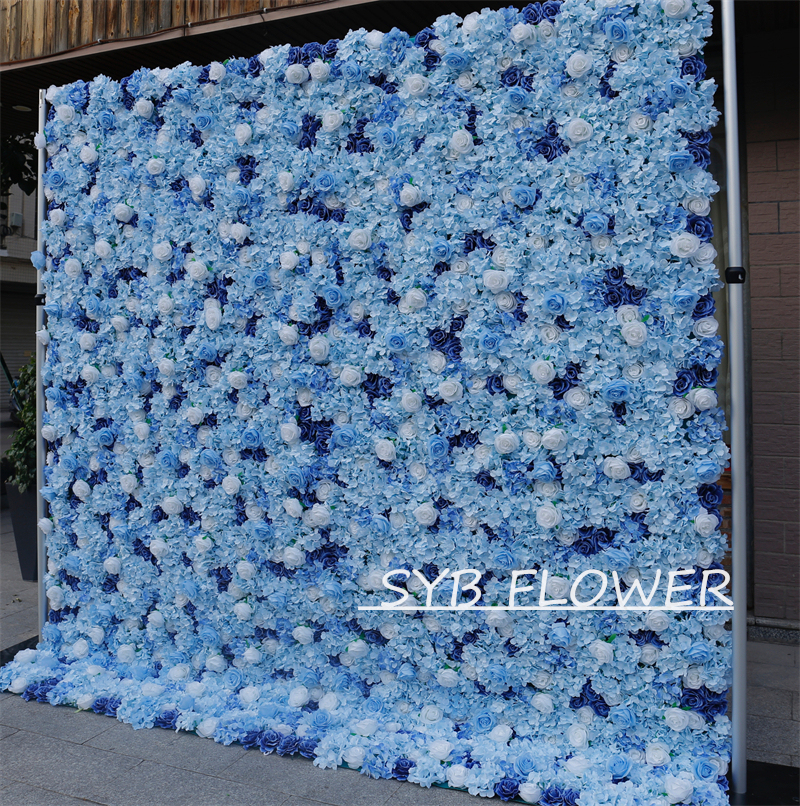 #BD054 Customized 3D/5D Cloth Back Roll up Articifial Flower Wall Backdrop For Wedding Event Party Decoration