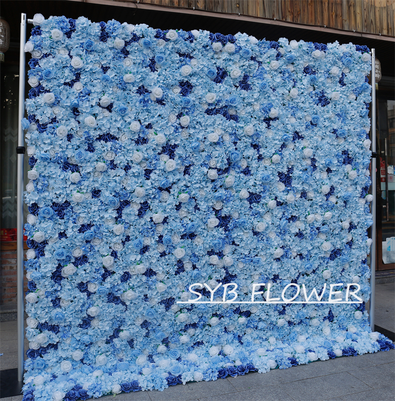 #BD054 Customized 3D/5D Cloth Back Roll up Articifial Flower Wall Backdrop For Wedding Event Party Decoration