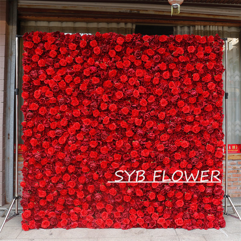 #BD050 Customized 3D/5D Cloth Back Roll up Articifial Flower Wall Backdrop For Wedding Event Party Decoration