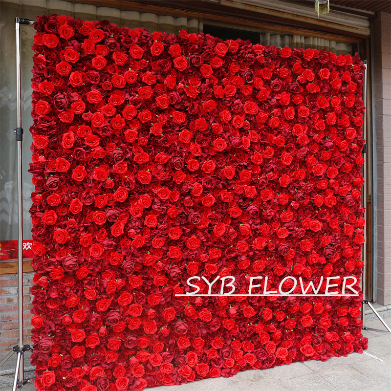 #BD050 Customized 3D/5D Cloth Back Roll up Articifial Flower Wall Backdrop For Wedding Event Party Decoration