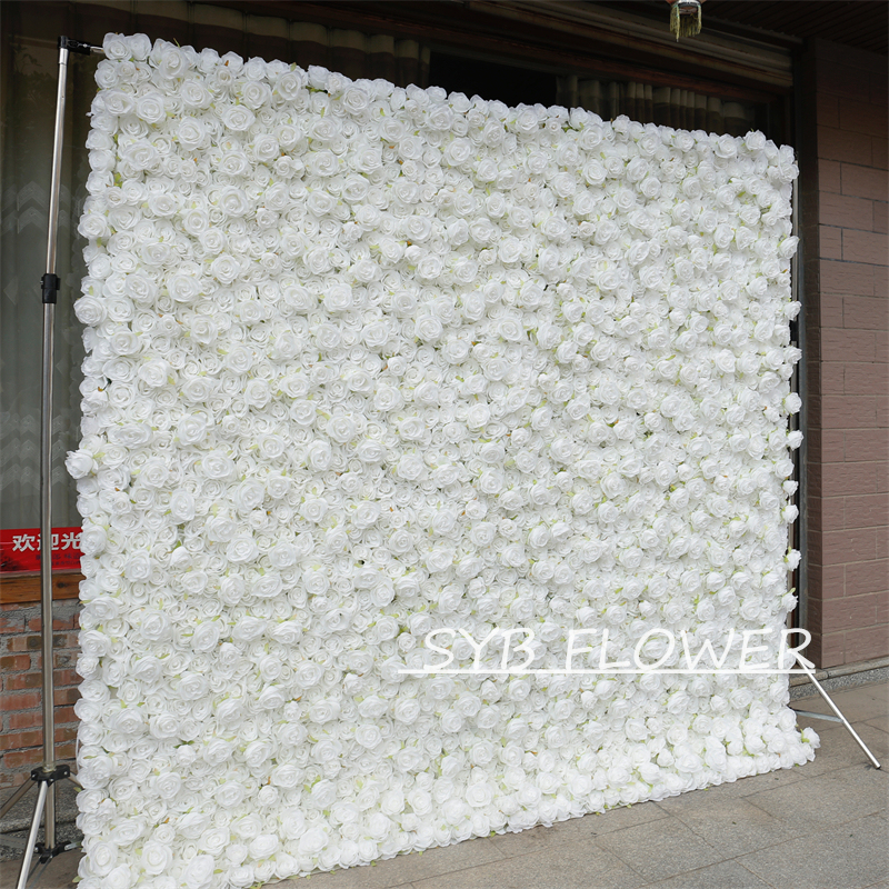 #BD053 Customized 3D/5D Cloth Back Roll up Articifial Flower Wall Backdrop For Wedding Event Party Decoration
