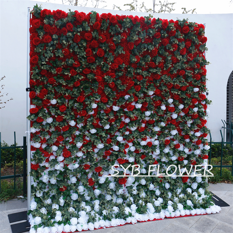 #BD055 Customized 3D/5D Cloth Back Roll up Articifial Flower Wall Backdrop For Wedding Event Party Decoration
