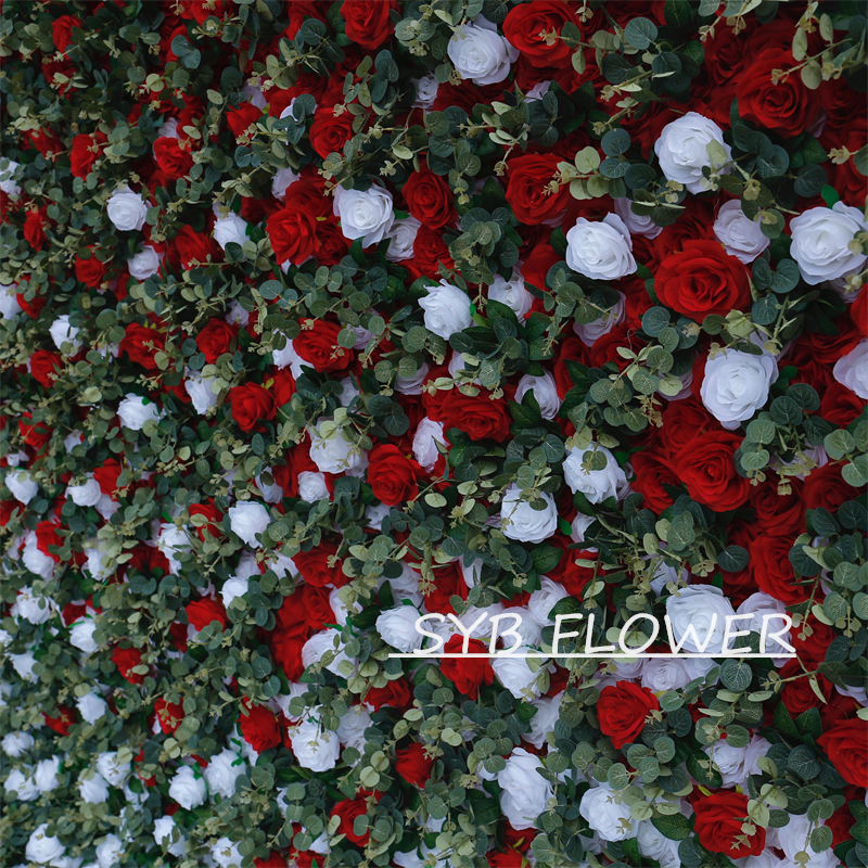 #BD055 Customized 3D/5D Cloth Back Roll up Articifial Flower Wall Backdrop For Wedding Event Party Decoration