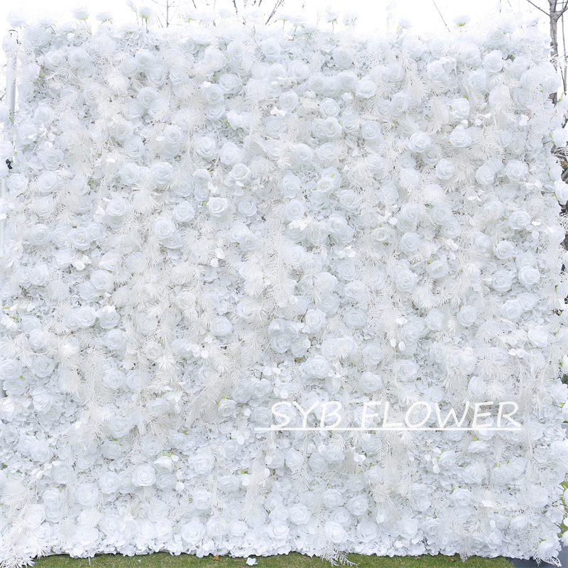 #BD089 Customized 3D/5D Cloth Back Roll up Articifial Flower Wall Backdrop For Wedding Event Party Decoration
