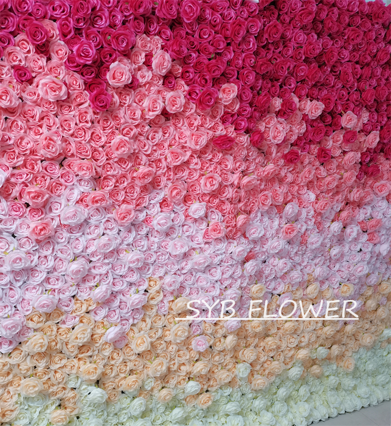 #BDJ003 Customized 3D/5D Cloth Back Roll up Articifial Flower Wall Backdrop For Wedding Event Party Decoration