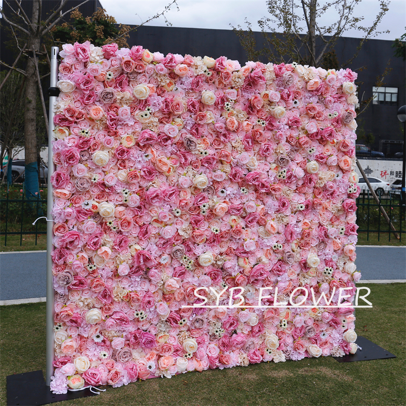 #BD065 Customized 3D/5D Cloth Back Roll up Articifial Flower Wall Backdrop For Wedding Event Party Decoration