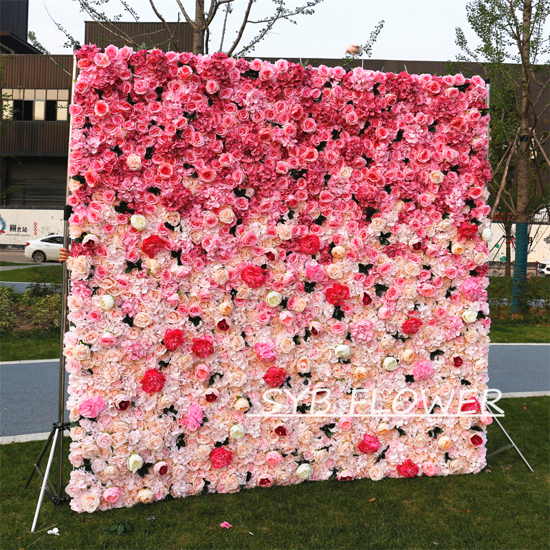 #BDJ006 Customized 3D/5D Cloth Back Roll up Articifial Flower Wall Backdrop For Wedding Event Party Decoration