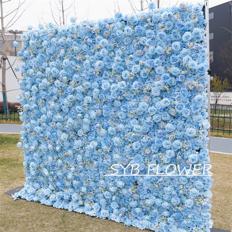 #BD097 Customized 3D/5D Cloth Back Roll up Articifial Flower Wall Backdrop For Wedding Event Party Decoration