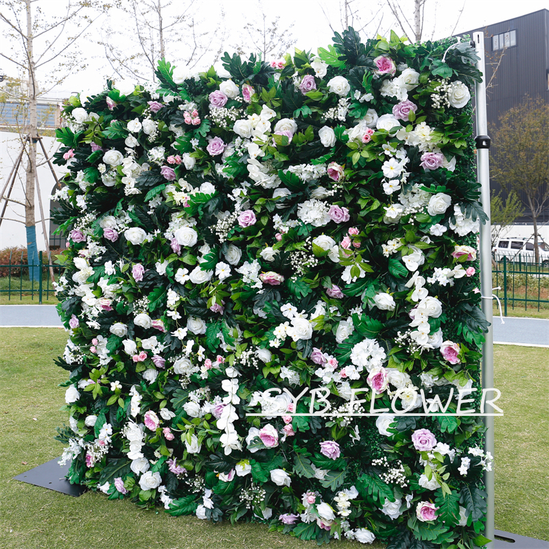 #BD076 Customized 3D/5D Cloth Back Roll up Articifial Flower Wall Backdrop For Wedding Event Party Decoration