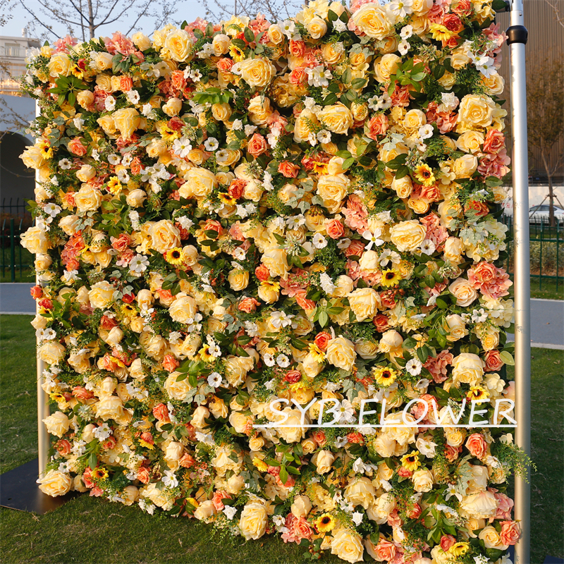 #BD087 Customized 3D/5D Cloth Back Roll up Articifial Flower Wall Backdrop For Wedding Event Party Decoration