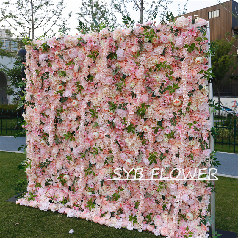 #BD062 Customized 3D/5D Cloth Back Roll up Articifial Flower Wall Backdrop For Wedding Event Party Decoration