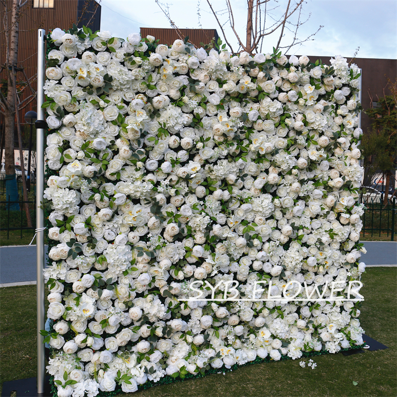 #BD079 Customized 3D/5D Cloth Back Roll up Articifial Flower Wall Backdrop For Wedding Event Party Decoration