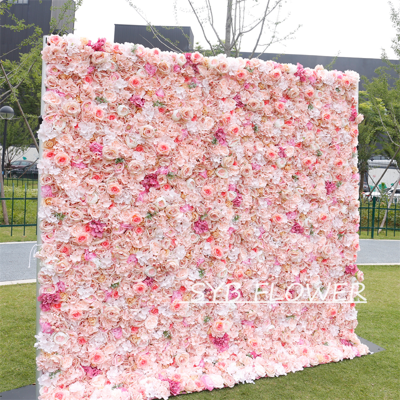 #BD118 Customized 3D/5D Cloth Back Roll up Articifial Flower Wall Backdrop For Wedding Event Party Decoration