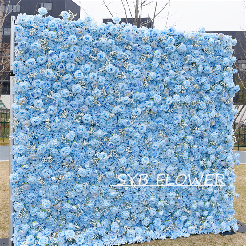 #BD097 Customized 3D/5D Cloth Back Roll up Articifial Flower Wall Backdrop For Wedding Event Party Decoration