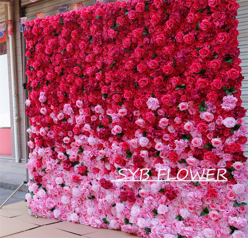 #BDJ002 Customized 3D/5D Cloth Back Roll up Articifial Flower Wall Backdrop For Wedding Event Party Decoration