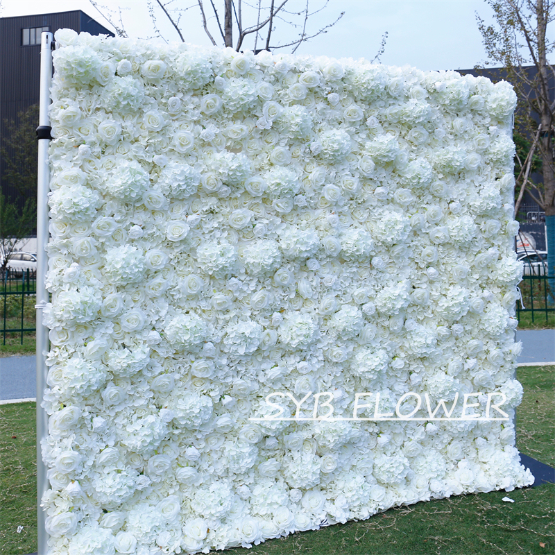 #BD061 Customized 3D/5D Cloth Back Roll up Articifial Flower Wall Backdrop For Wedding Event Party Decoration