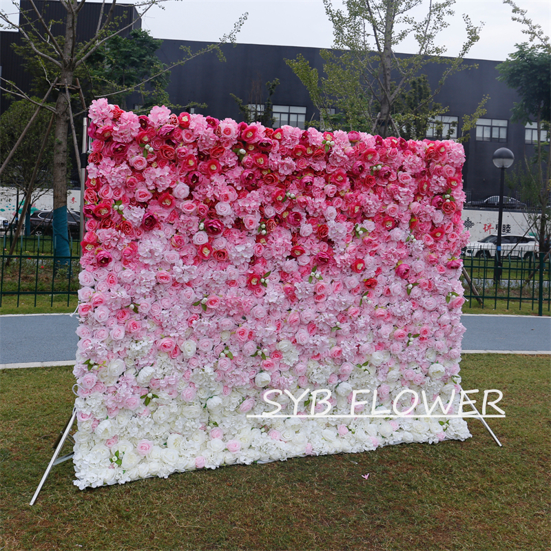 #BDJ008 Customized 3D/5D Cloth Back Roll up Articifial Flower Wall Backdrop For Wedding Event Party Decoration