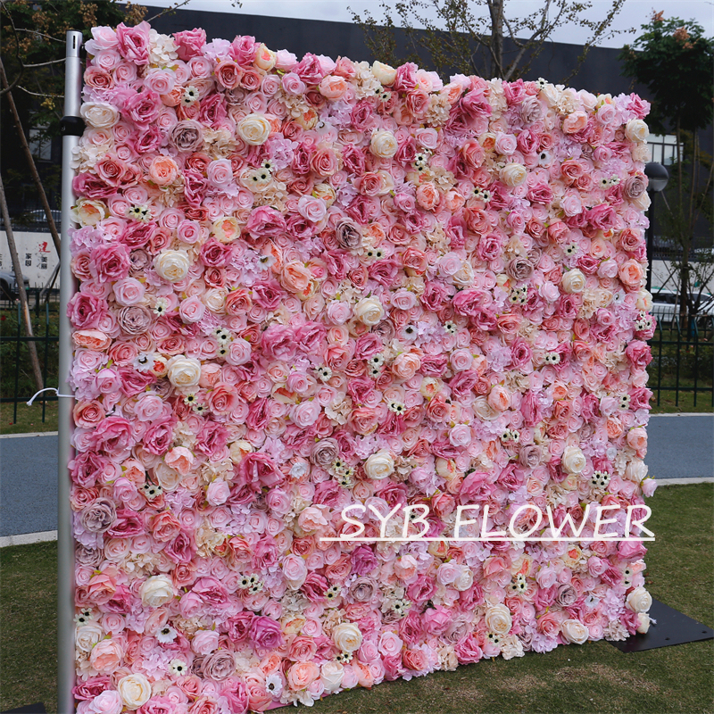 #BD065 Customized 3D/5D Cloth Back Roll up Articifial Flower Wall Backdrop For Wedding Event Party Decoration