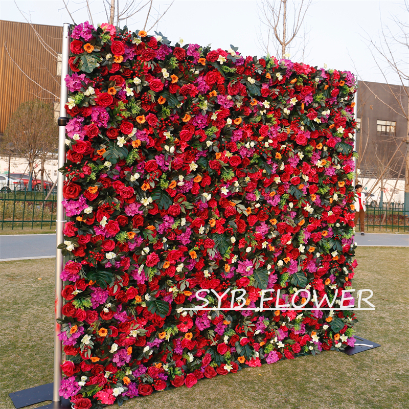 #BD096 Customized 3D/5D Cloth Back Roll up Articifial Flower Wall Backdrop For Wedding Event Party Decoration