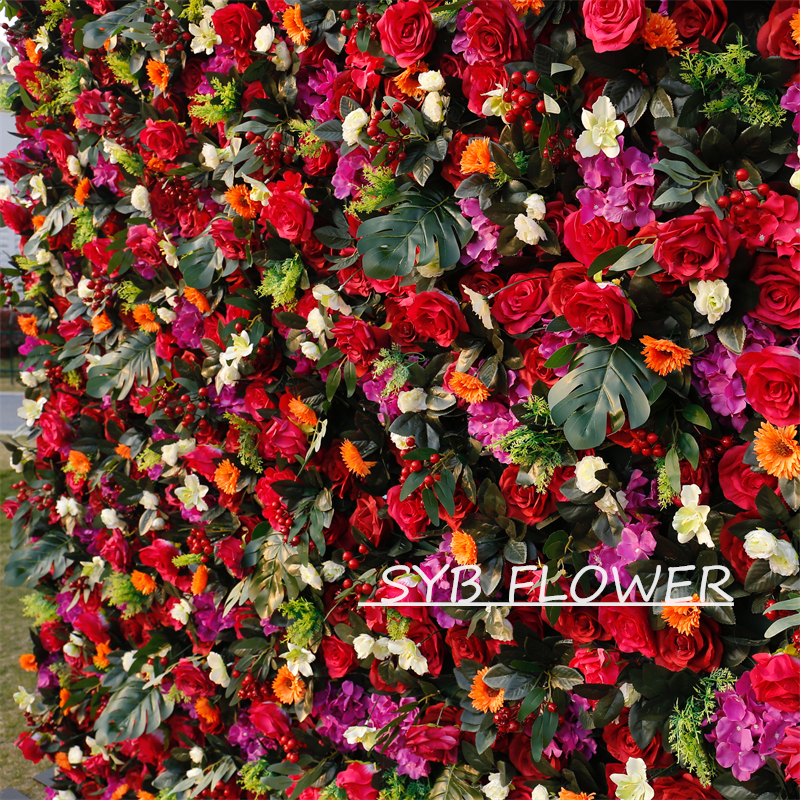 #BD096 Customized 3D/5D Cloth Back Roll up Articifial Flower Wall Backdrop For Wedding Event Party Decoration