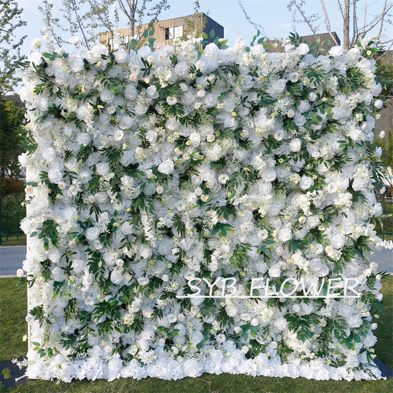 #BD126 Customized 3D/5D Cloth Back Roll up Articifial Flower Wall Backdrop For Wedding Event Party Decoration