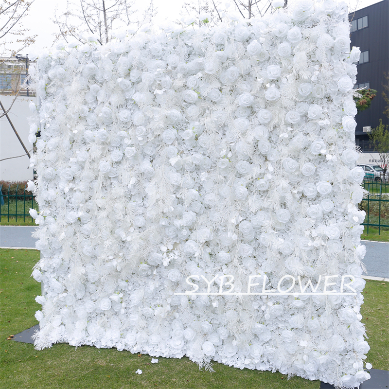 #BD089 Customized 3D/5D Cloth Back Roll up Articifial Flower Wall Backdrop For Wedding Event Party Decoration