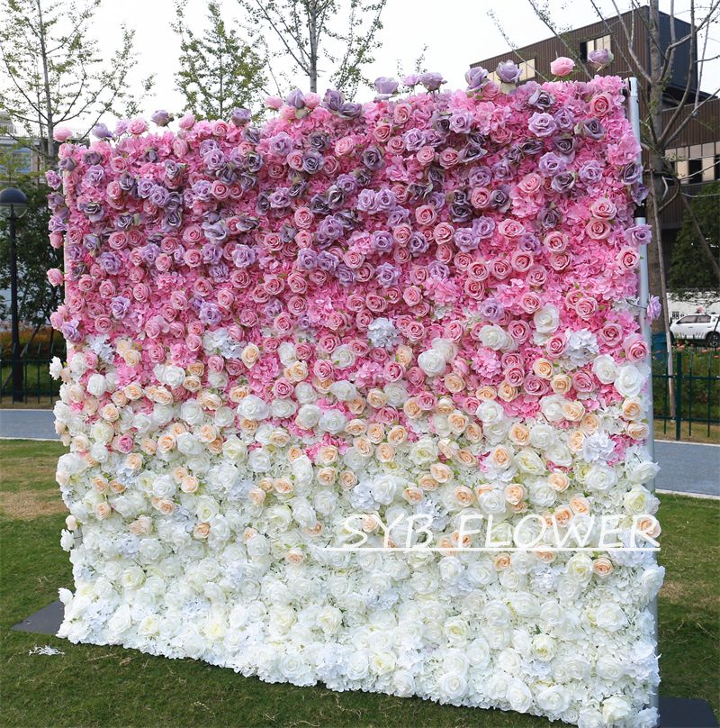 #BDJ127 Customized 3D/5D Cloth Back Roll up Articifial Flower Wall Backdrop For Wedding Event Party Decoration