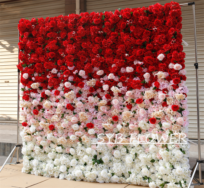 #BDJ001 Customized 3D/5D Cloth Back Roll up Articifial Flower Wall Backdrop For Wedding Event Party Decoration