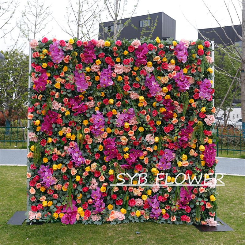 #BD098 Customized 3D/5D Cloth Back Roll up Articifial Flower Wall Backdrop For Wedding Event Party Decoration