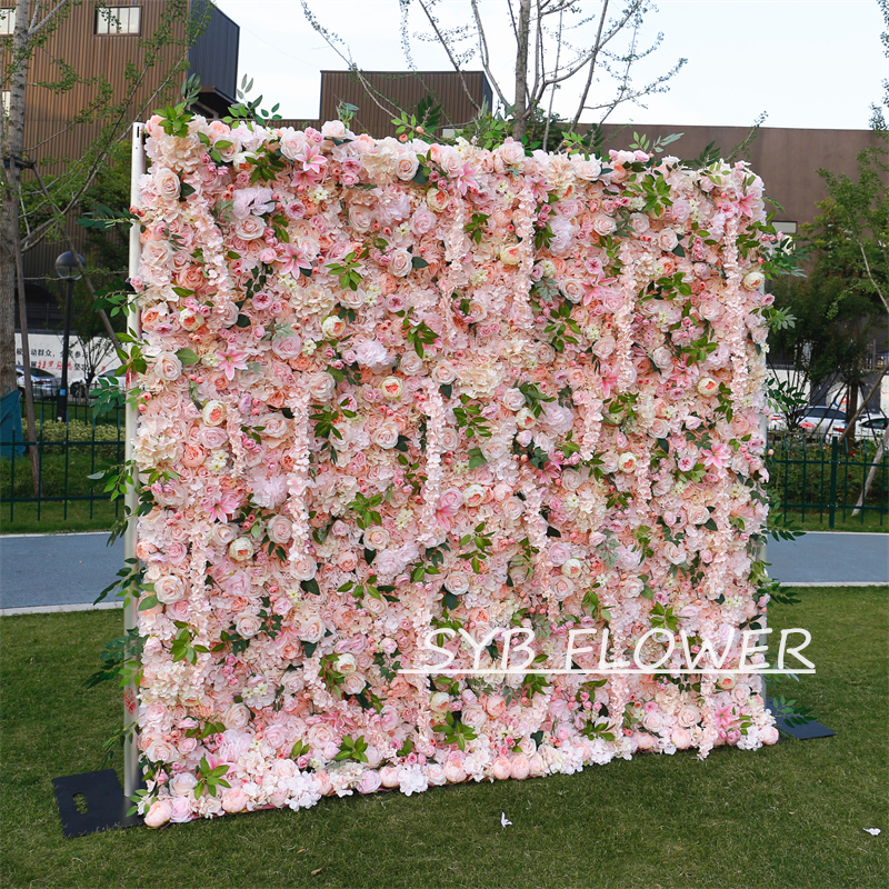 #BD062 Customized 3D/5D Cloth Back Roll up Articifial Flower Wall Backdrop For Wedding Event Party Decoration