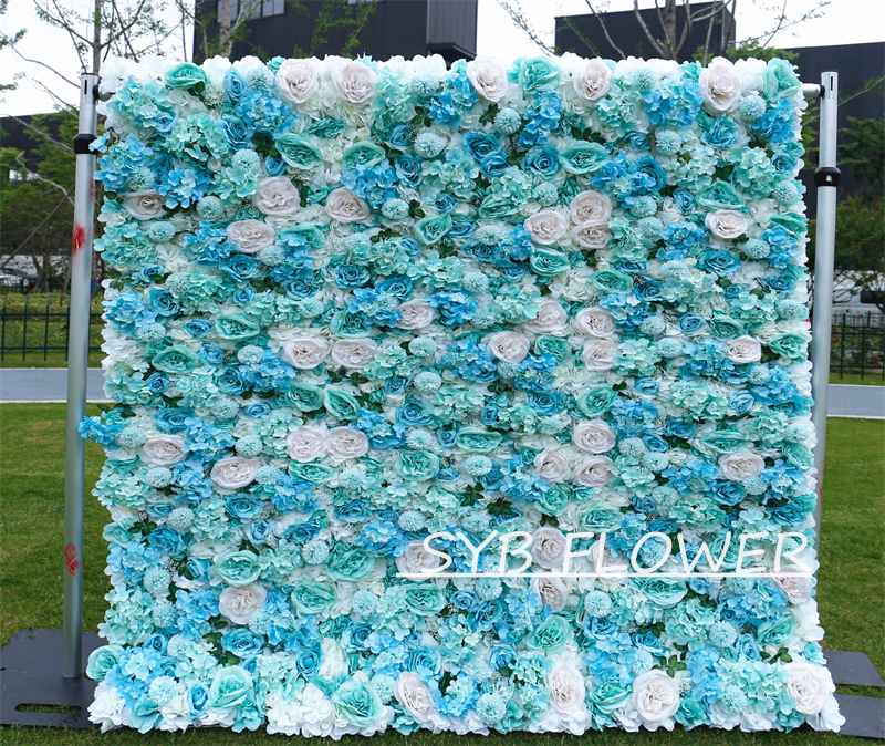 #BD109 Customized 3D/5D Cloth Back Roll up Articifial Flower Wall Backdrop For Wedding Event Party Decoration