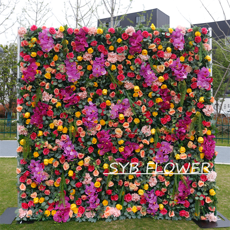 #BD098 Customized 3D/5D Cloth Back Roll up Articifial Flower Wall Backdrop For Wedding Event Party Decoration