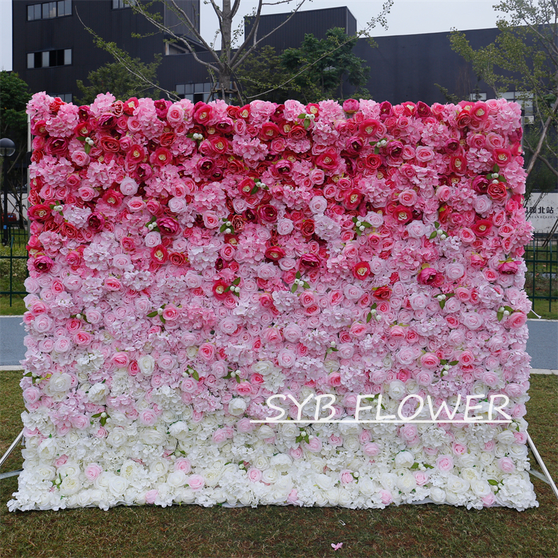 #BDJ008 Customized 3D/5D Cloth Back Roll up Articifial Flower Wall Backdrop For Wedding Event Party Decoration