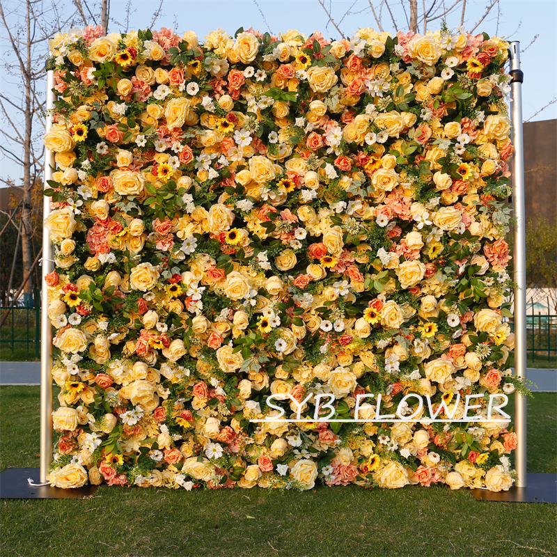 #BD087 Customized 3D/5D Cloth Back Roll up Articifial Flower Wall Backdrop For Wedding Event Party Decoration