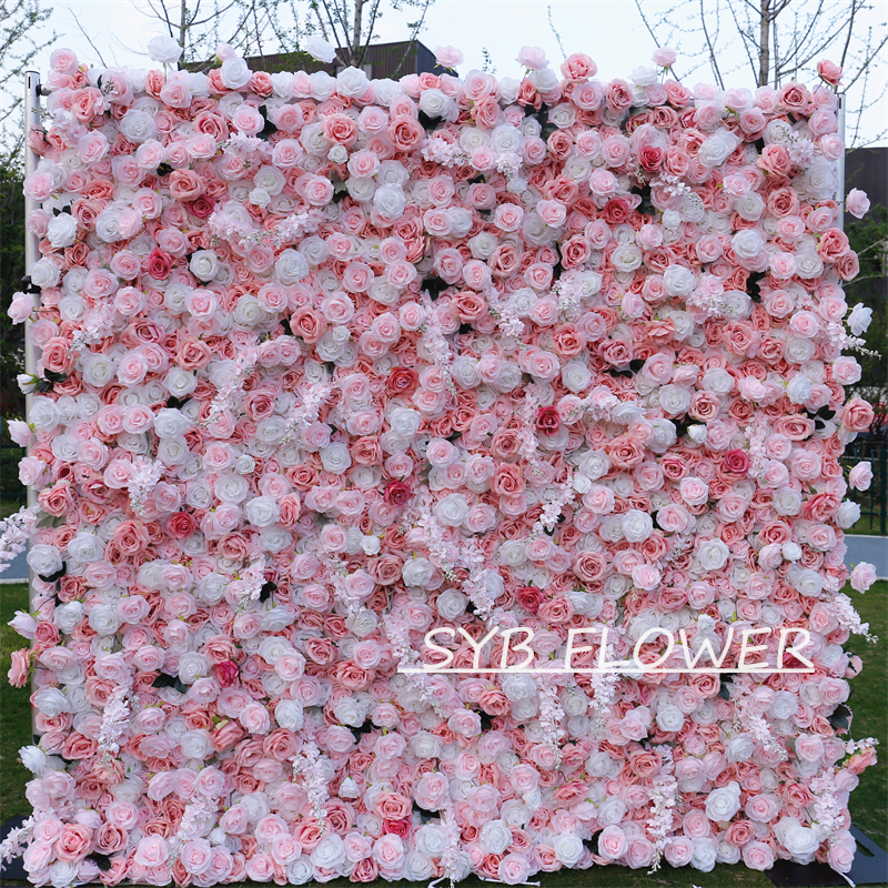 #BD102 Customized 3D/5D Cloth Back Roll up Articifial Flower Wall Backdrop For Wedding Event Party Decoration