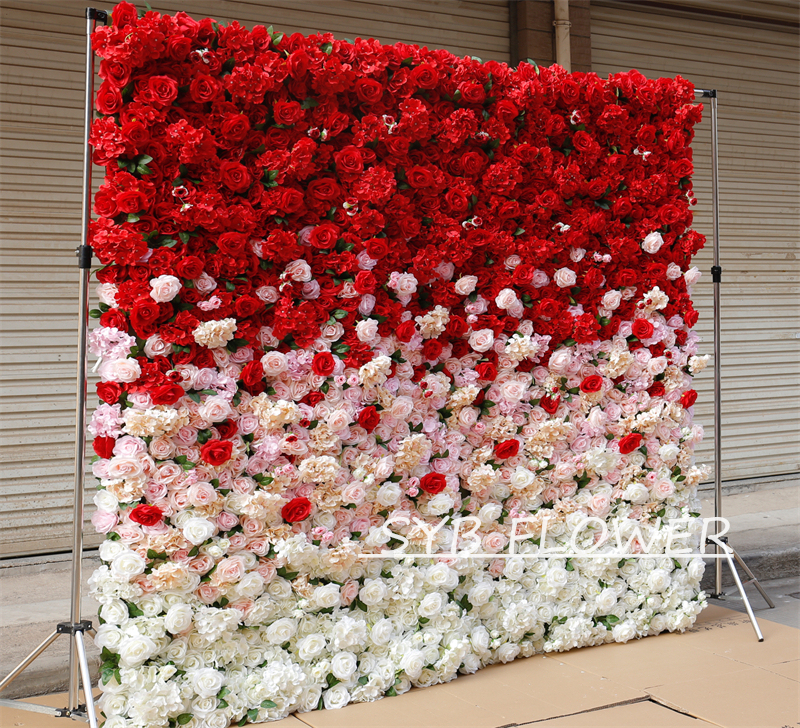 #BDJ001 Customized 3D/5D Cloth Back Roll up Articifial Flower Wall Backdrop For Wedding Event Party Decoration