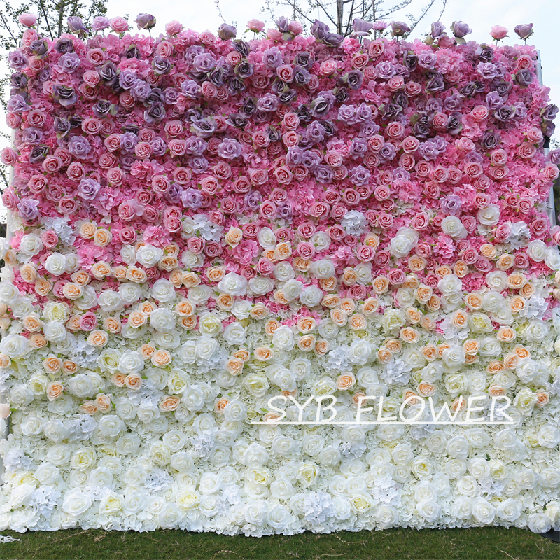 #BDJ127 Customized 3D/5D Cloth Back Roll up Articifial Flower Wall Backdrop For Wedding Event Party Decoration