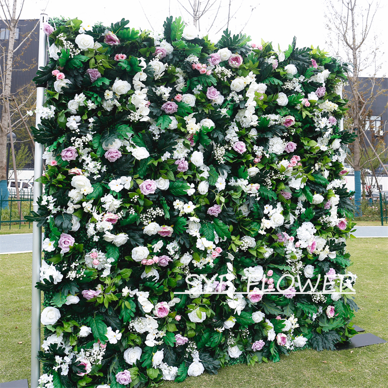 #BD076 Customized 3D/5D Cloth Back Roll up Articifial Flower Wall Backdrop For Wedding Event Party Decoration