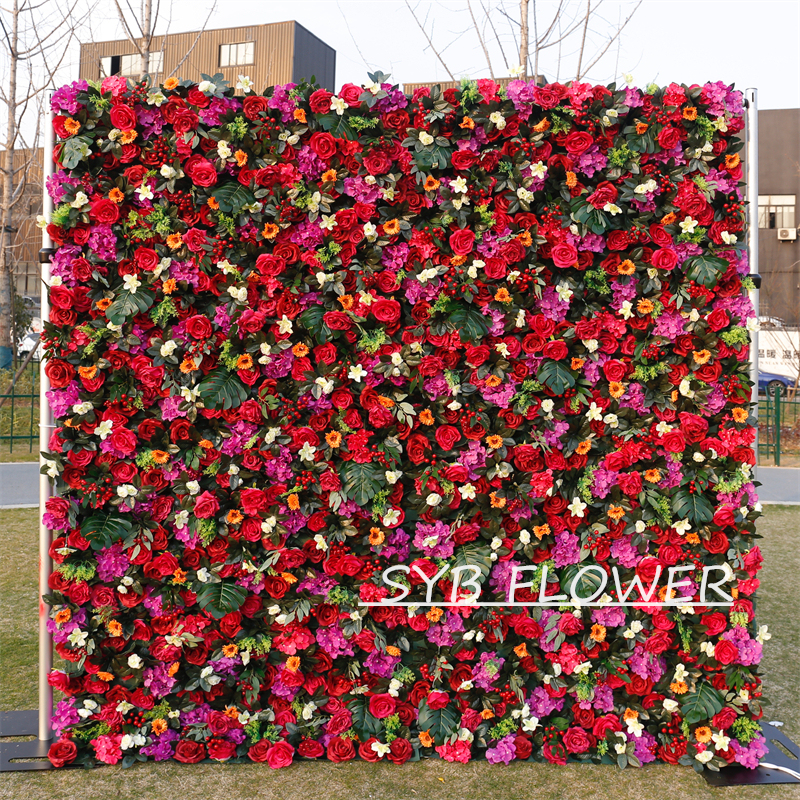 #BD096 Customized 3D/5D Cloth Back Roll up Articifial Flower Wall Backdrop For Wedding Event Party Decoration