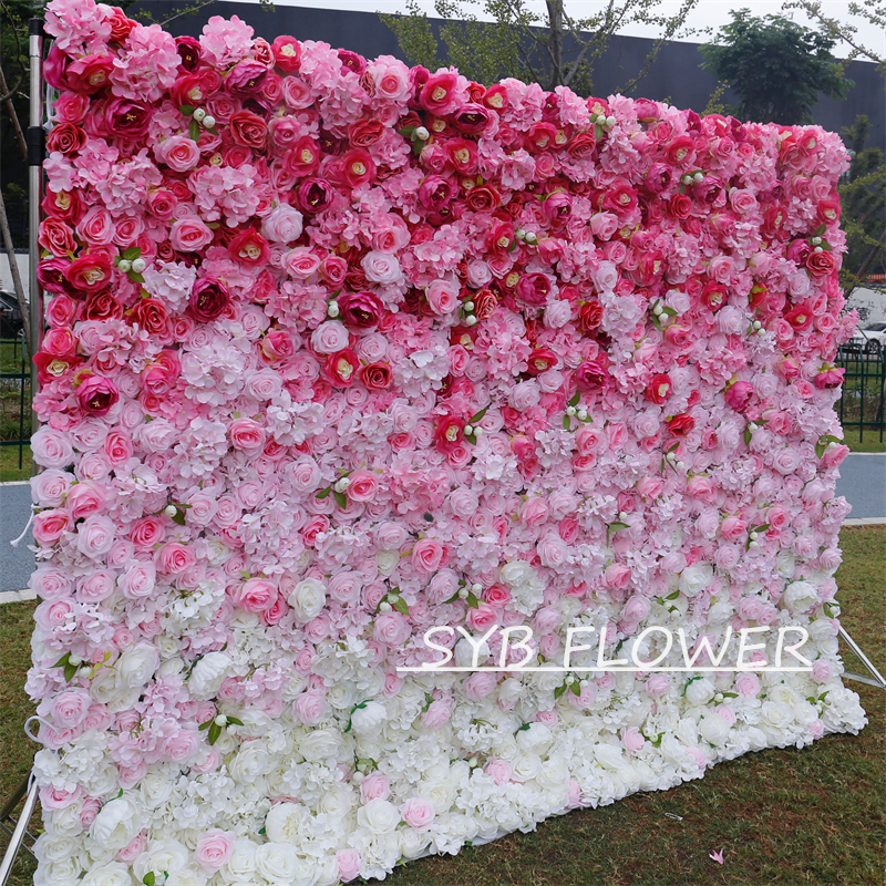 #BDJ008 Customized 3D/5D Cloth Back Roll up Articifial Flower Wall Backdrop For Wedding Event Party Decoration