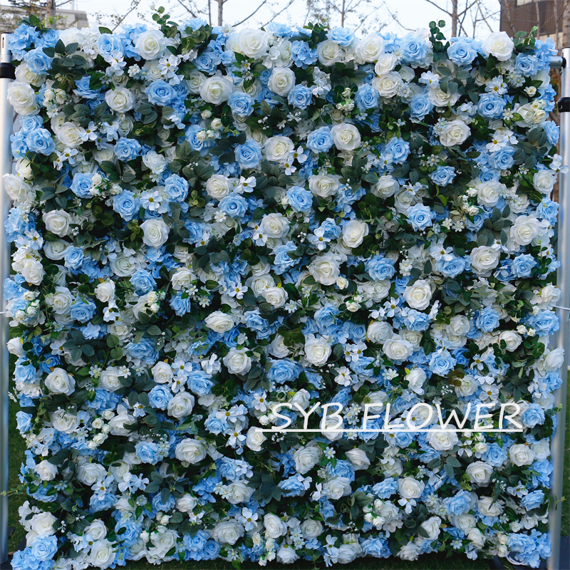 #BD088 Customized 3D/5D Cloth Back Roll up Articifial Flower Wall Backdrop For Wedding Event Party Decoration