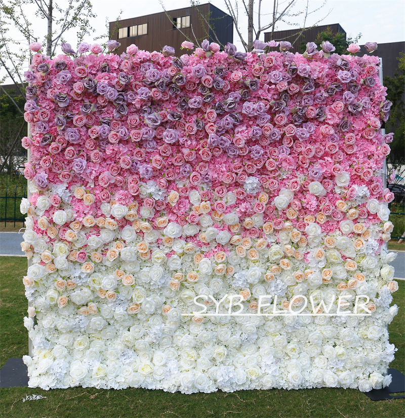 #BDJ127 Customized 3D/5D Cloth Back Roll up Articifial Flower Wall Backdrop For Wedding Event Party Decoration