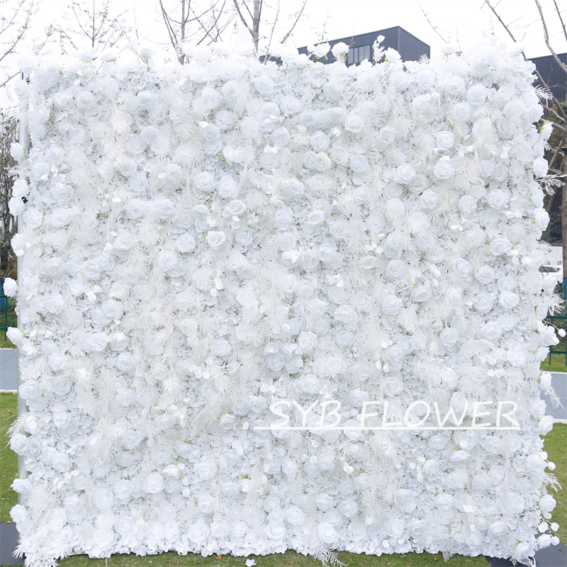 #BD089 Customized 3D/5D Cloth Back Roll up Articifial Flower Wall Backdrop For Wedding Event Party Decoration