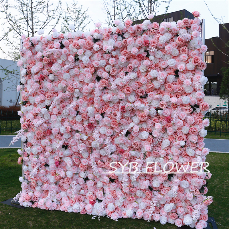 #BD102 Customized 3D/5D Cloth Back Roll up Articifial Flower Wall Backdrop For Wedding Event Party Decoration
