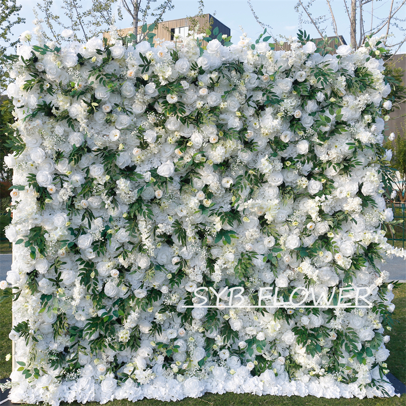 #BD126 Customized 3D/5D Cloth Back Roll up Articifial Flower Wall Backdrop For Wedding Event Party Decoration
